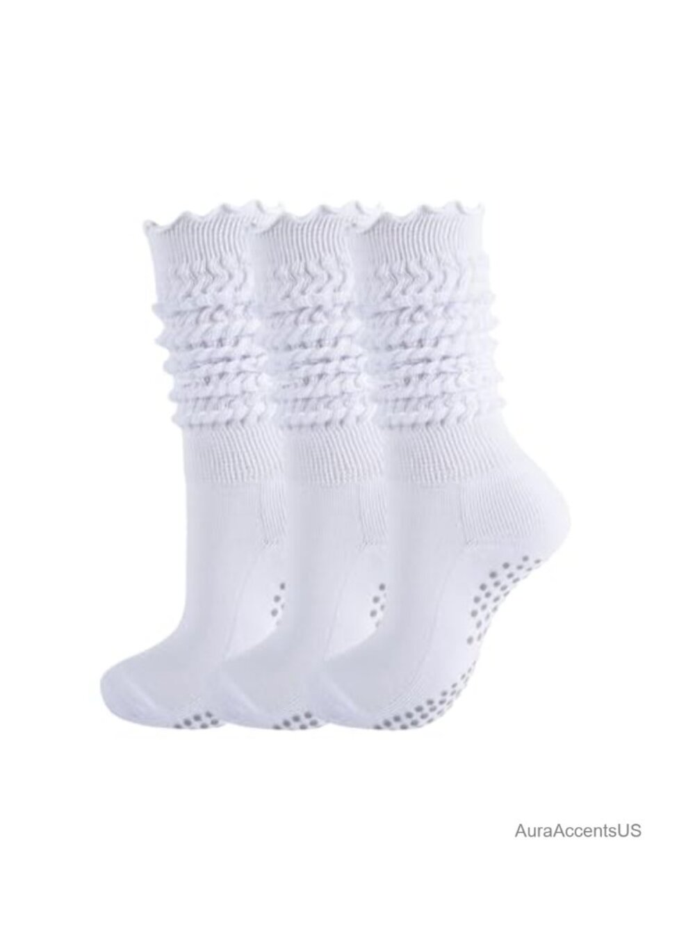 Women's Pilates Grip Ruffle Socks Knee High Non Slip Slouch Socks 3 Pairs